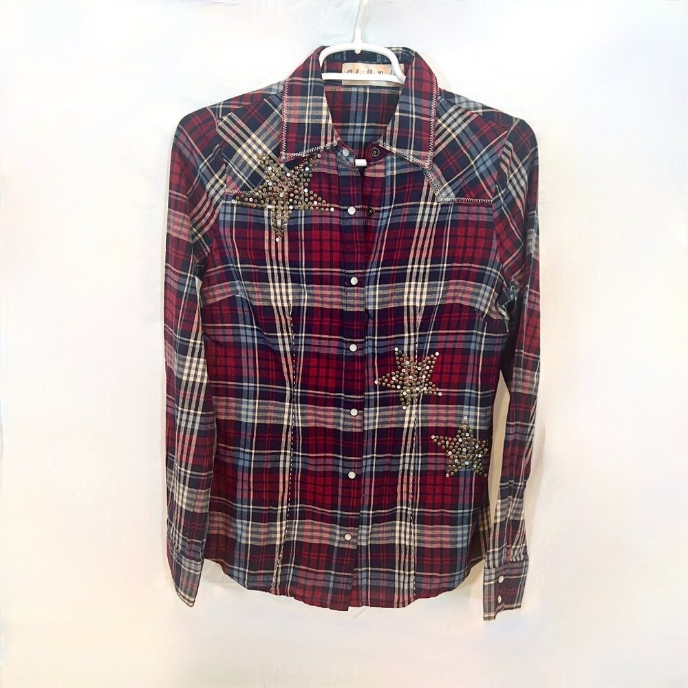Gabriella Rocha Plaid Star Studded Western Button Down Shirt